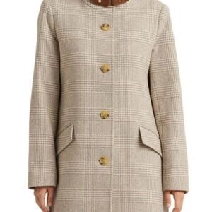 Ralph Lauren Tab Front Wool Tan and Cream  Coat with Structured Design NWT